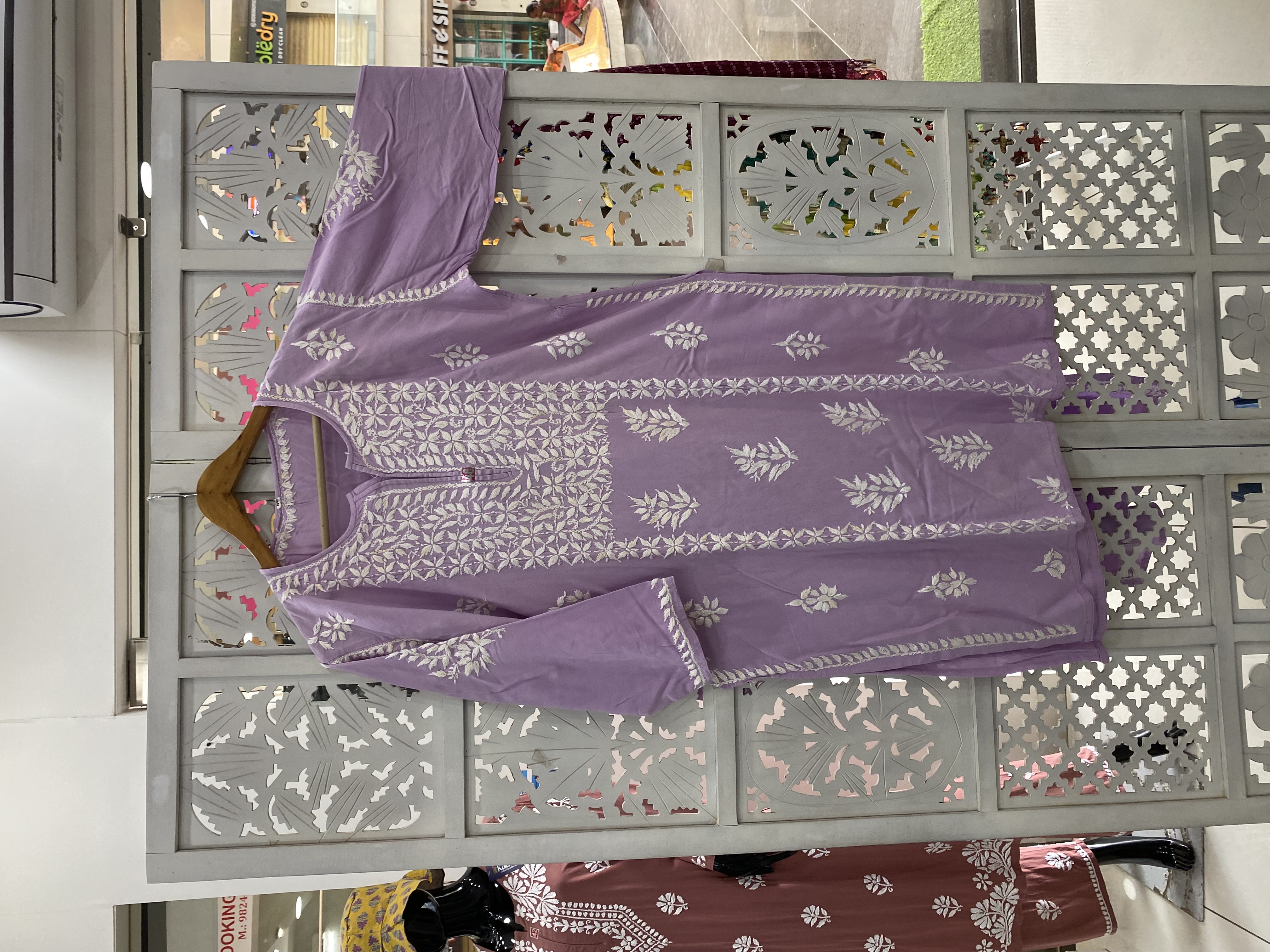 Chikankari rayon straight purple kurti