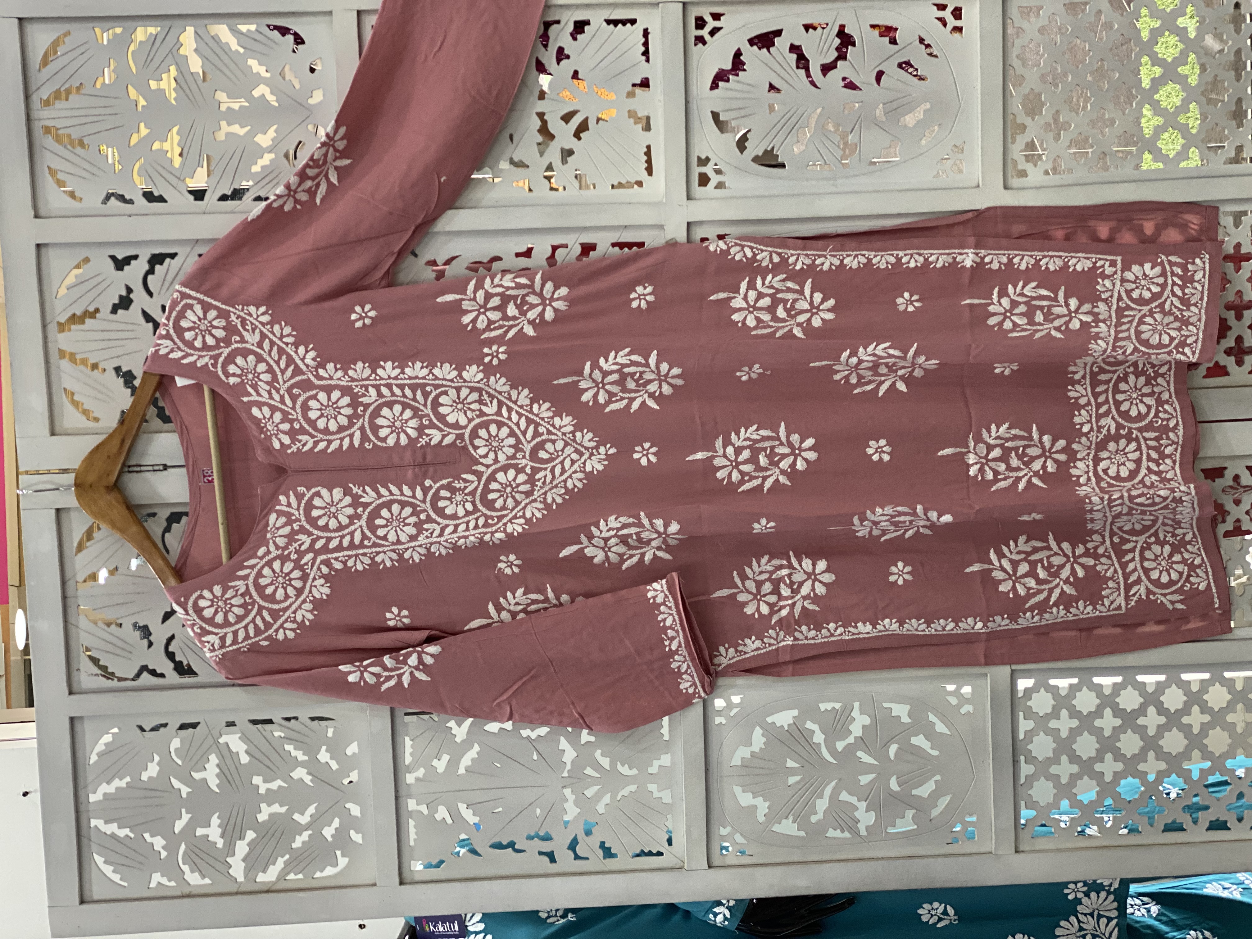 Chikankari modal straight wine coloured kurti
