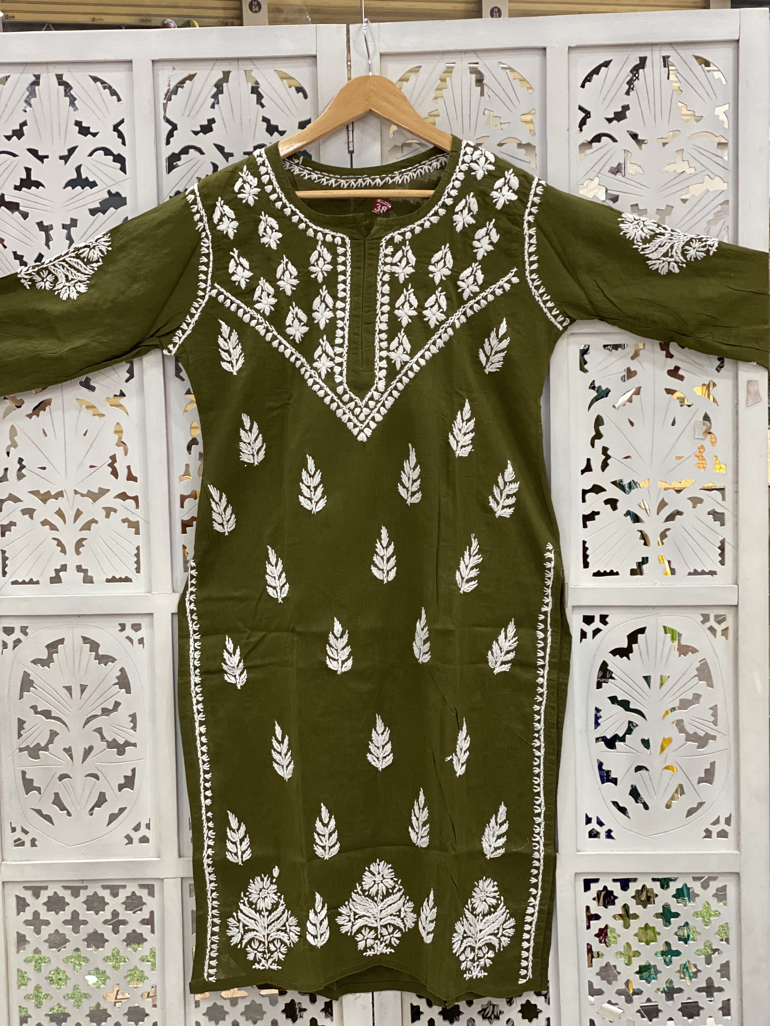 Mehndi Chikankari straight kurti