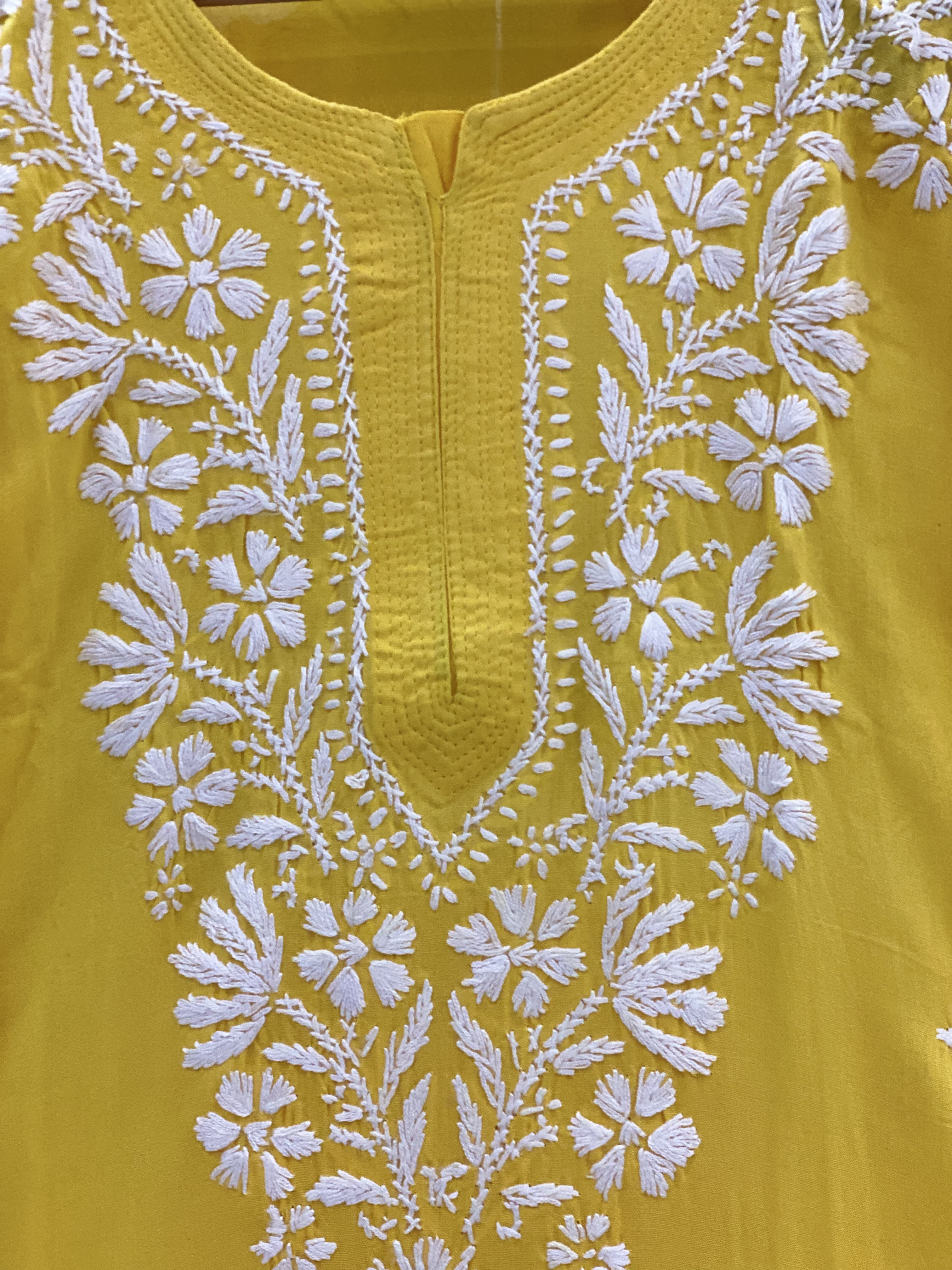 Yellow Rayon straight Chikankari kurti