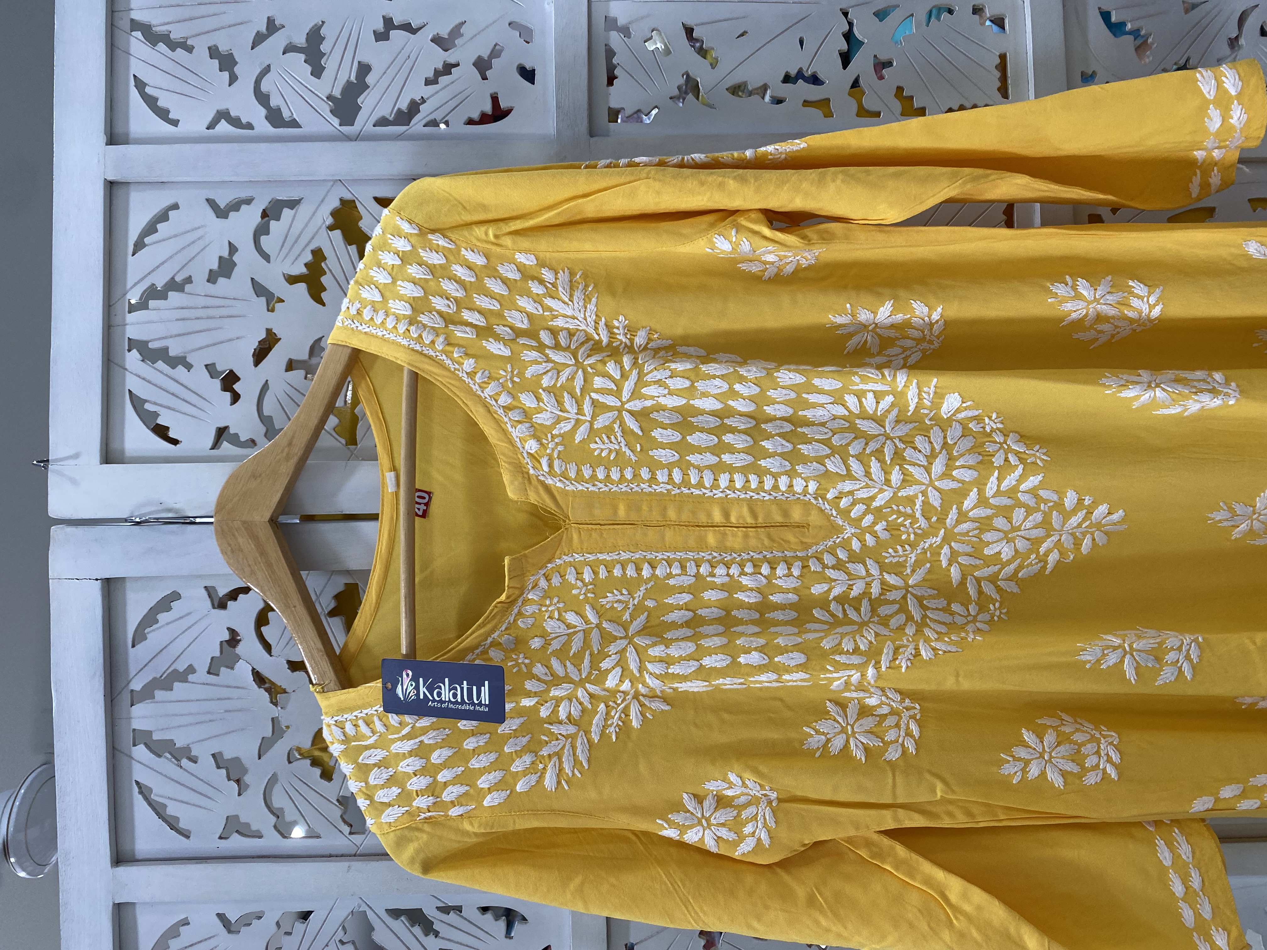 Chikankari rayon straight yellow kurti