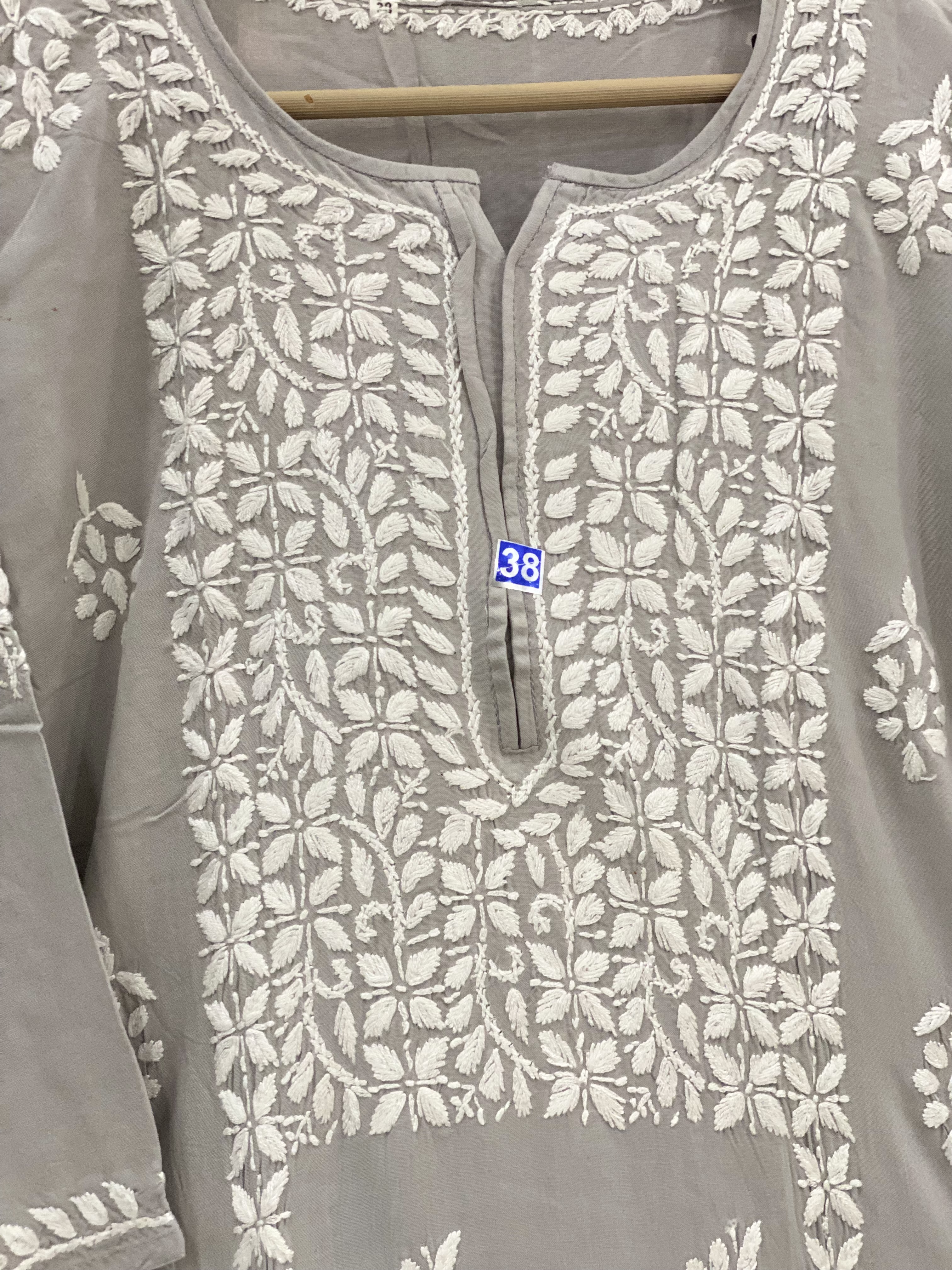 Chikankari grey rayon straight kurti