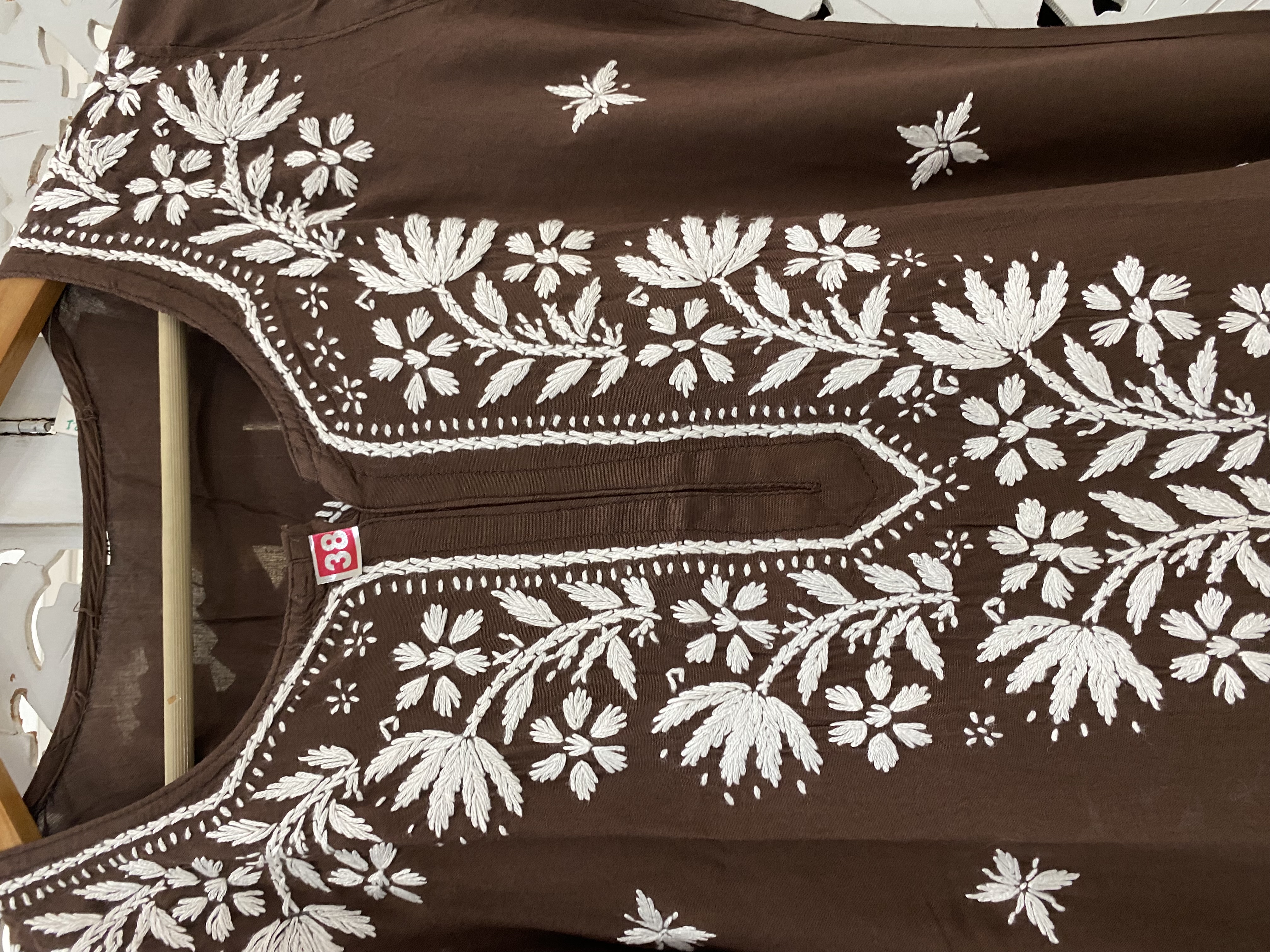 Chikankari rayon straight coffee brown kurti