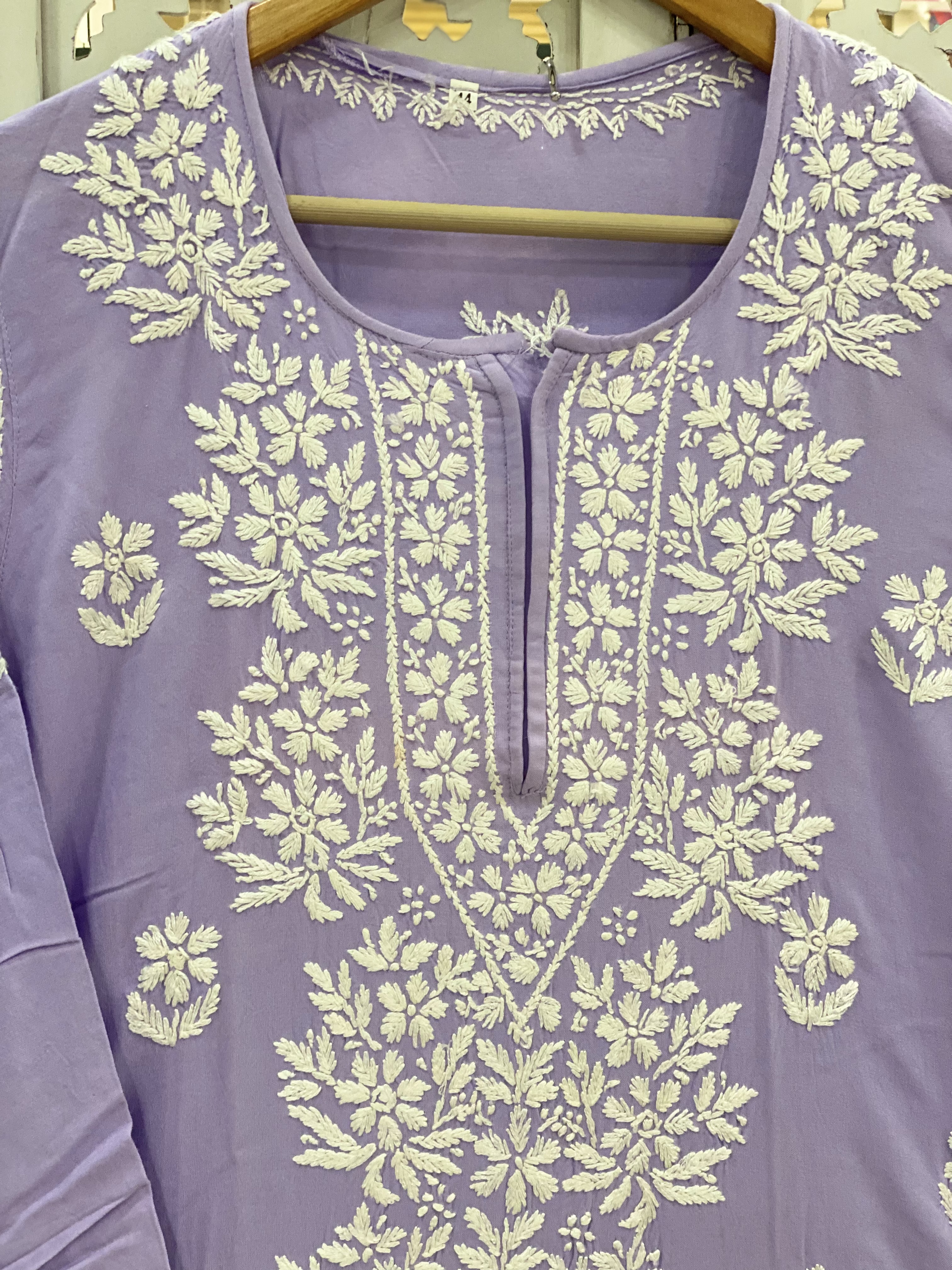 Chikankari rayon straight light purple kurti