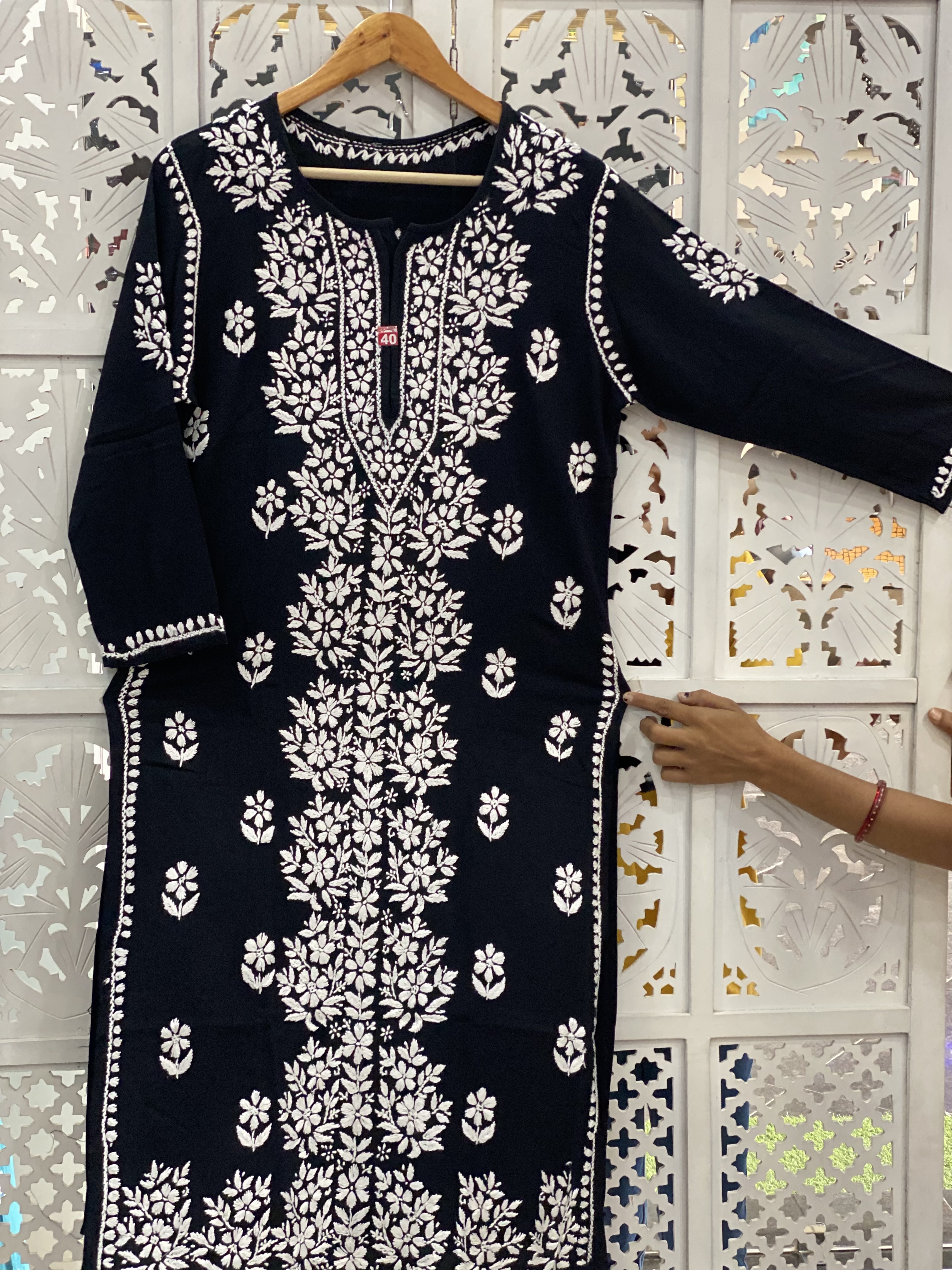 Chikankari Rayon straight black kurti