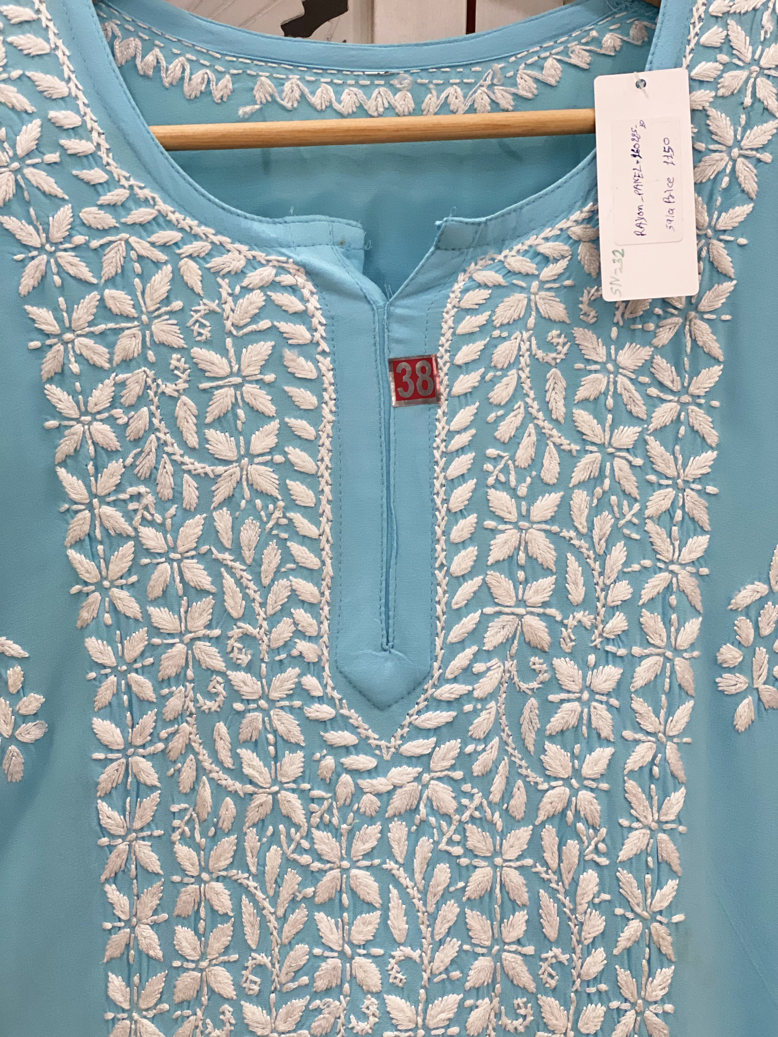 Chikankari Rayon straight light blue kurti